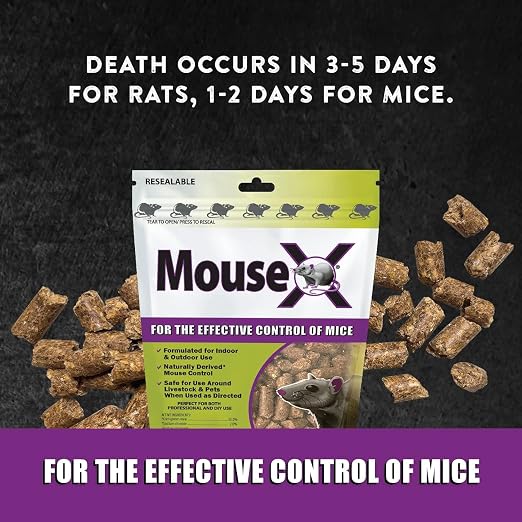 MouseX Rodent Control Bait Pellets for Rats & Mice – Indoor & Outdoor Use Pellets | 5 oz. Bag | Poison Free, Pet Safe