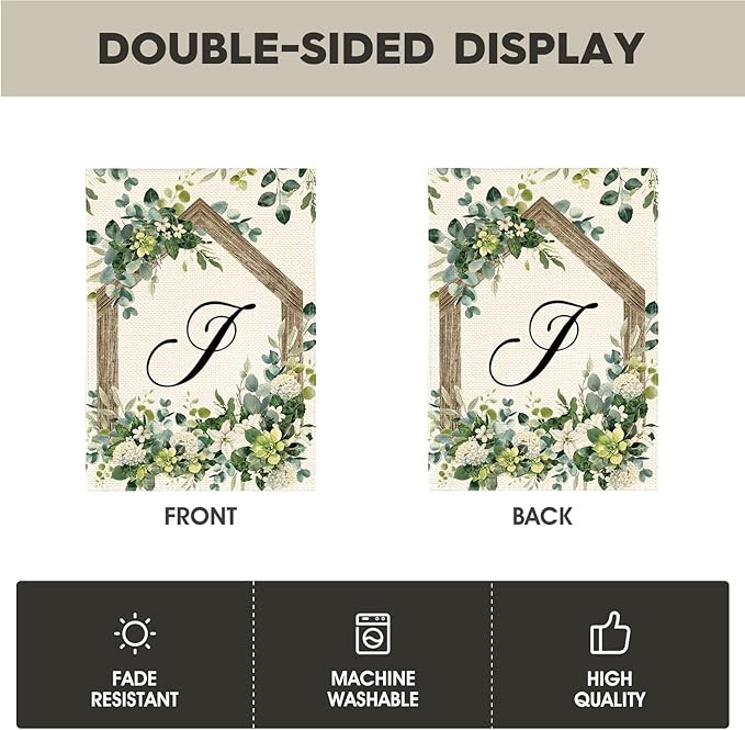 AVOIN colorlife Initial Letter J Monogram Garden Flag 12x18 Inch Double Sided Outside, Spring Floral Family Last Name Yard Decoration