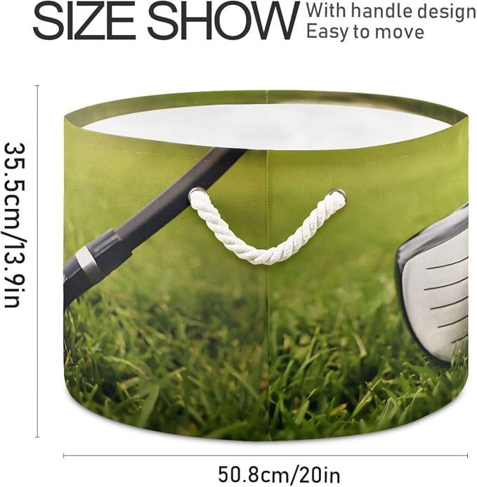 Golf Print Round Storage Basket Collapsible with Handle