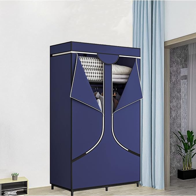 SORCEDAS Portable Closet Wardrobe with Hanging Rods Shelves Clothes Storage
