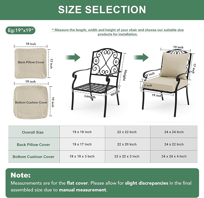 Summsun Patio Chair Cushions Set of 4, Faux Linen Outdoor Furniture Cushions, Water Resistant Backrest and Deep Seat Cushion Set with Ties, Removable Cover, Non-Slip Bottom, 24 x 24 Inch, Beige
