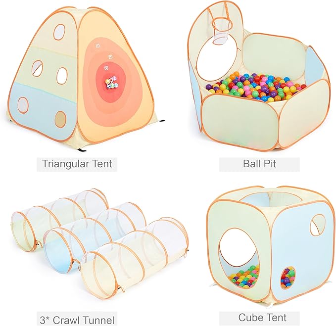 UTEX 3 in 1 Pop Up Play Tent with Tunnel, Ball Pit for Kids, Boys, Girls, Babies and Toddlers, Indoor/Outdoor Playhouse (6 in 1 with Ball Pit and Square Tent)