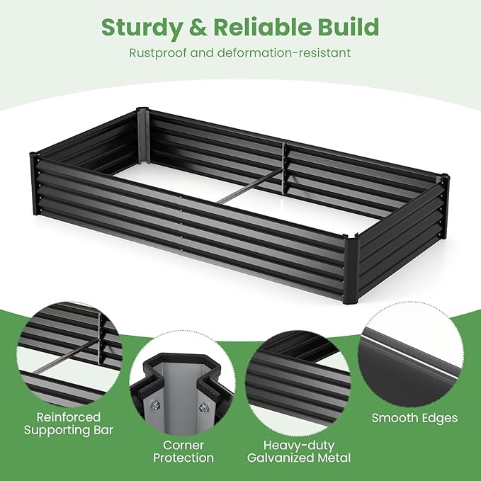 Giantex Galvanized Raised Garden Bed with Greenhouse Cover, 6x3x1 FT Outdoor Metal Oval Tall Planter Box with 2 Roll-up Windows, Clear PVC Mini Greenhouse for Vegetables Flowers Herbs Patio (Black)