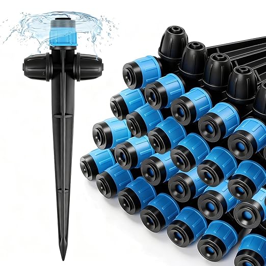 RedChili 20 Pieces Drip Emitters for 1/4" Drip Irrigation Tubing, Adjustable 360 Degree Vortex Drip Emitters with Stake 360° Full Circle Umbrella Shape Pattern Garden Two Way Irrigation Micro Drippers