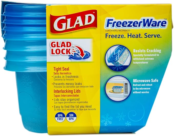 Glad GladWare FreezerWare Food Storage Containers, 24 Oz, 4 Count, 6-Pack