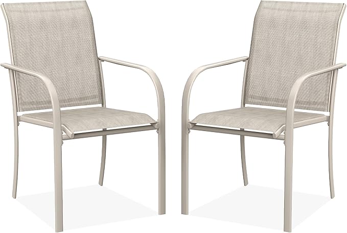 DIFY Patio Dining Chairs Set of 2, Stackable Outdoor Metal Chairs for Garden, Porch and Lawn, Sandshell