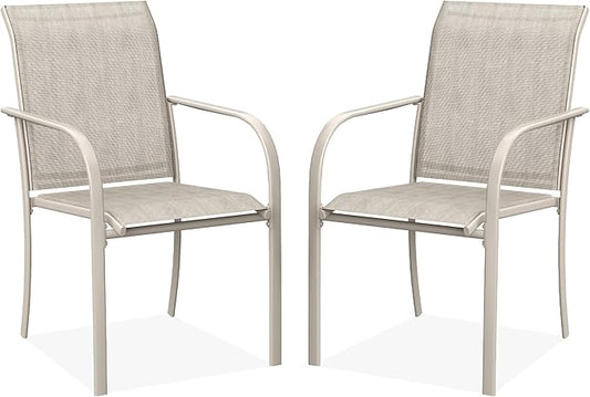 DIFY Patio Dining Chairs Set of 2, Stackable Outdoor Metal Chairs for Garden, Porch and Lawn, Sandshell