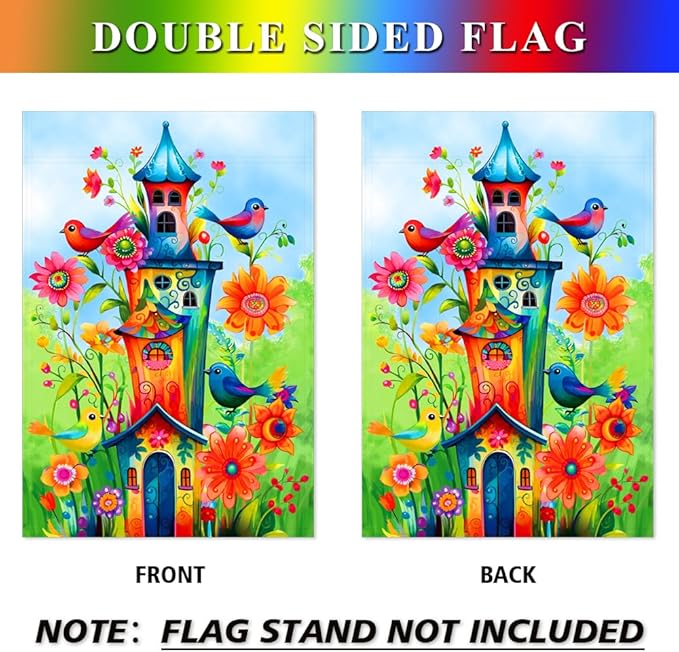 Whimsical Bird Garden Flag 12x18 Inch Double Sided Welcome House Flag Holiday Yard Outdoor Decoration