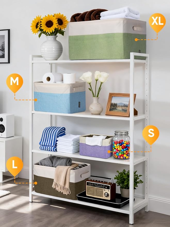BALEINE 3 Pack Fabric Closet Storage Bins for Shelves, Linen Closet Organizers and Storage, Decorative Baskets for Organizing, Shelf, Clothes, Home, Office (Skyblue, 17''x13''x10.5'')