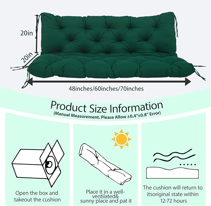 Premium 5" Thicken Porch Swing Cushions Waterproof 3 Seater Replacement Cushions with Backrest and Adjustable Straps, Outdoor Furniture Cushions for Patio, Garden(70×40×5inch)