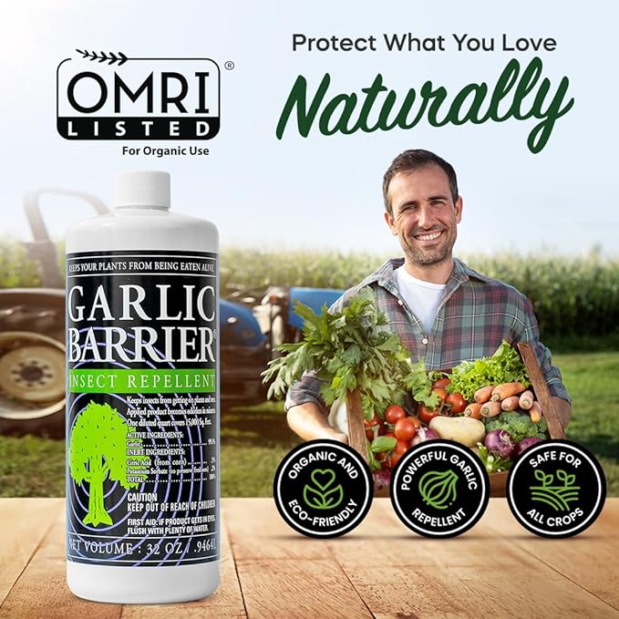 Liquid Garlic Insect Repellent Concentrate, 32 fl oz (2 Pack) – OMRI Listed Garlic-Based Formula for Farms, Crops, Gardens & Greenhouses – Indoor & Outdoor Plant Protection