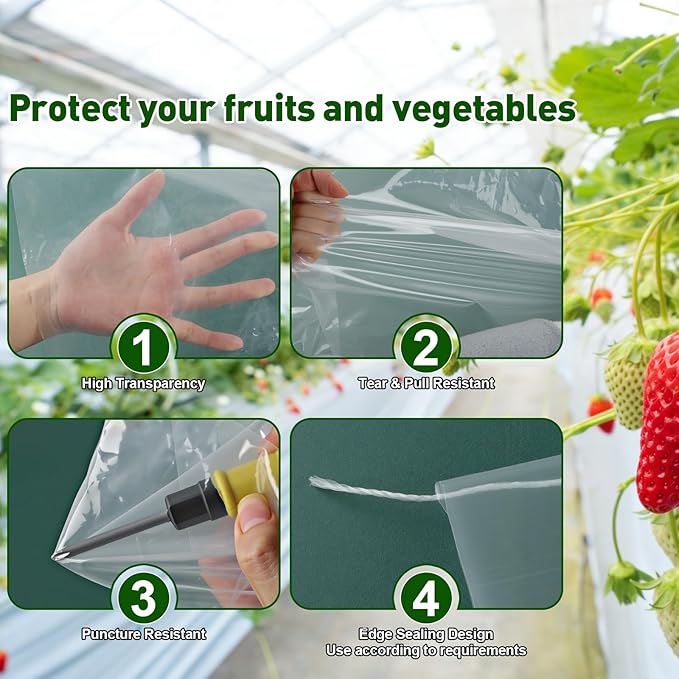 Greenhouse Plastic Sheeting,6.5ftx5.9ft Greenhouse Film,Clear Polyethylene Film for Outdoor Plant,Farms,Garden,Agriculture,Waterproof Wind Frost Dust