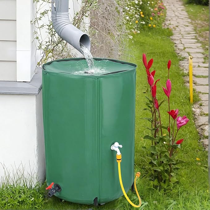 Collapsible Rain Barrel, Portable Water Storage Tank with Filter and Spigot, Rainwater Collection System, Foldable Water Container for Garden Use, Eco-Friendly Water Conservation Solution Green 100 G