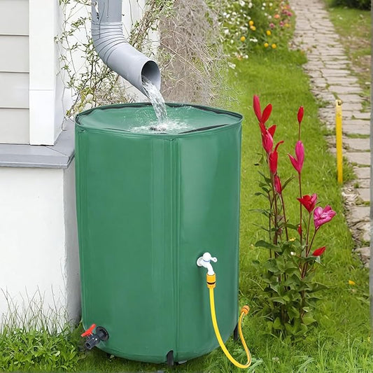 Collapsible Rain Barrel, Portable Water Storage Tank with Filter and Spigot, Rainwater Collection System, Foldable Water Container for Garden Use, Eco-Friendly Water Conservation Solution Green 100 G