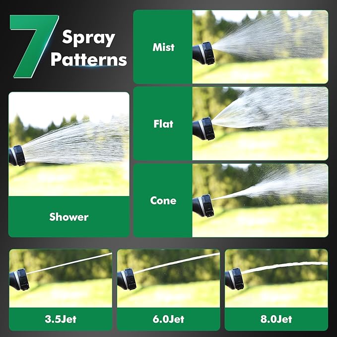 RESTMO Heavy Duty Garden Hose Nozzle, High Pressure Hose Spray Nozzle with 3 Adjustable Jet Modes, Water Nozzle with Thumb Control For Flow Adjustment, 7 Spray Patterns For Watering, Washing, Cleaning