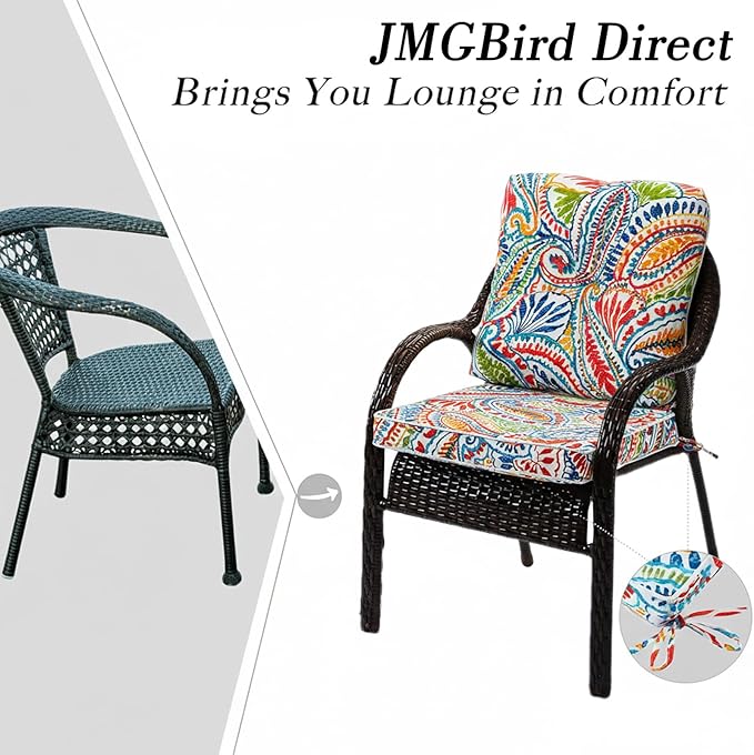 JMGBird Seat/Back Outdoor Chair Cushion Tufted Pillow, Deep Seat Cushion Set 22"x22", Outdoor Cushion for Patio Furniture