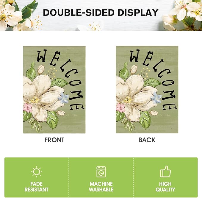 AVOIN colorlife Magnolia Spring House Flag 28x40 Inch Double Sided Outside, Seasonal Floral Welcome Yard Outdoor Flag