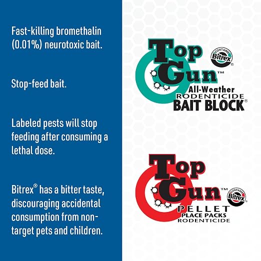 Top Gun All-Weather Bait Blocks – Weather-Resistant Rodenticide for Effective Rat & Mouse Control | Weather-Resistant Formula; Designed for Wet Outdoor Conditions; Place in Tamper-Resistant Bait Stations