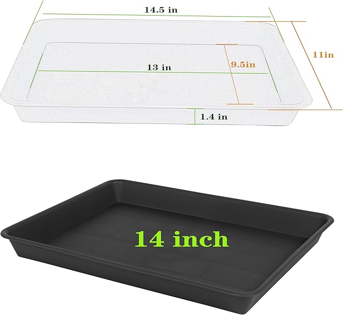 VUWEZ Plant Saucer Growing Trays, Seed Starter Tray, 14"x11", Heavy Sturdy Plastic Microgreens Saucers, Propagation Saucer Rectangular, Humidity Trays, Seedling Seed Starter Growing Tray