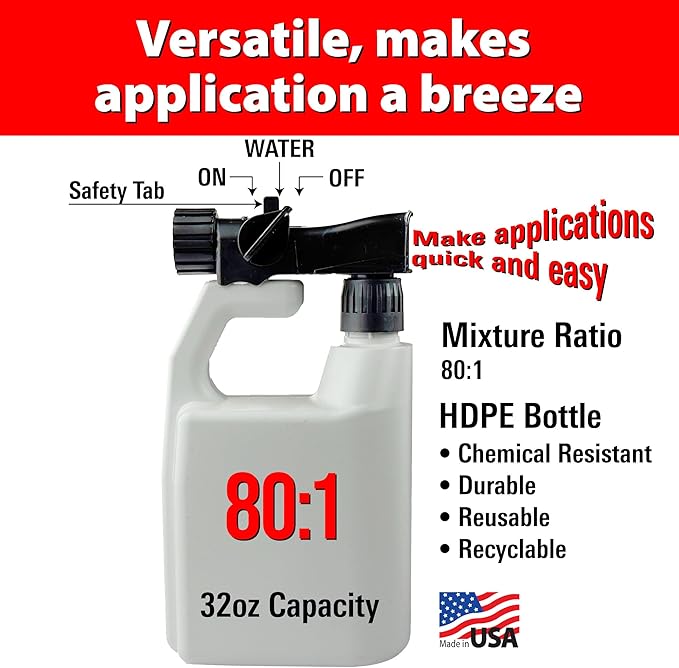Hose-end Sprayer - 80:1 Ratio [2 Pack] - 32oz Re-usable, Multipurpose Lawn & Garden Sprayer for Liquid Fertilizer, Weed Killer, Pest Control, Fungicide, Car Wash Soap, and More