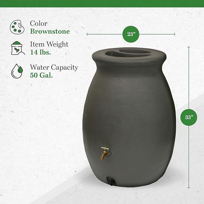 Algreen Products Castilla Rain Barrel 50-Gallon, Brownstone