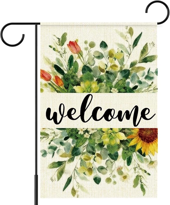 Welcome Flags for Outside,Spring Eucalyptus Garden Flag for Yard Patio Lawn Decoration,12x18 Inch Double Sided