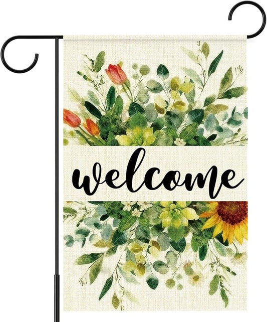 Welcome Flags for Outside,Spring Eucalyptus Garden Flag for Yard Patio Lawn Decoration,12x18 Inch Double Sided