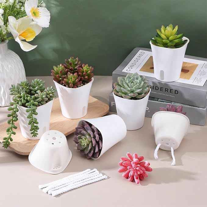 20 Pcs 3 Inch Self Watering Pots Self Watering Planters for Indoor Planters Plastic Garden Flower Pots with Level Indicator Vents