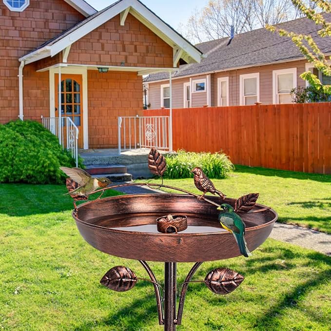 VEWOGARDEN Retro Bird Bath for Outside Garden 12" Birdbath with Metal Stakes, Bird Bath and Feeder for Yard Patio Decor