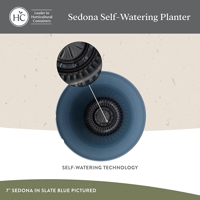 The HC Companies 19 Inch Sedona Round Self Watering Planter Pots, Lightweight UV-Resistant Plastic Indoor & Outdoor Planters, 2-Pack Flower Pots for Garden & Home Decor, Dusty Teal