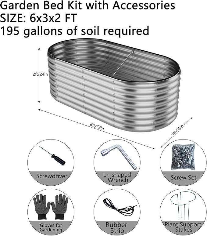 ZFHgarden Large Raised Garden Bed Galvanized Metal Round Raised，Garden Bed Outdoor for Gardening 6x3x2FT for Vegetables Flowers Ground Planter Box
