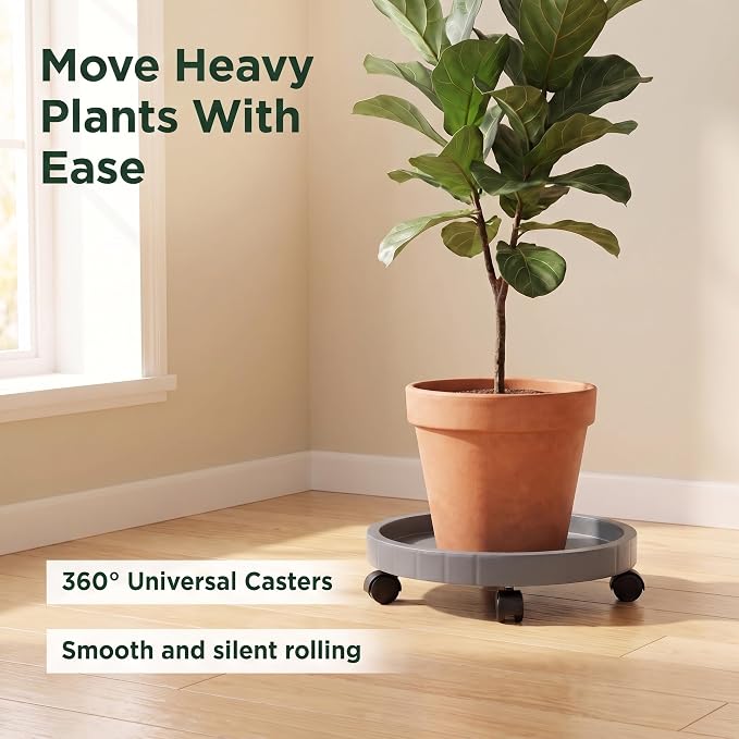 14 Inch Heavy Duty Plant Caddie with Wheels,Rolling Plant Stand Pot Trolley,Wheeled Planter Saucer Tray,Potted Flower Mover Dolly with Casters Round Coaster for Indoor Outdoor
