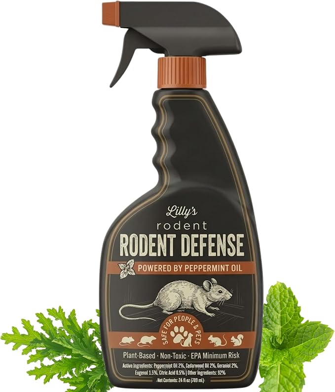 Rodent Repellent Peppermint Oil Spray for Rodents, 24 oz | Repels Mice, Rats, Squirrels & Chipmunks | Plant-Based Mouse Repellent for Indoor, Outdoor, Cars & Garages | Lilly's Rodent Defense