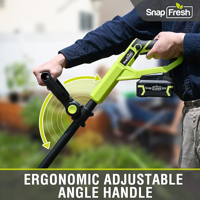 SnapFresh 20V Cordless Tiller Cultivator, 4.0Ah Battery & Fast Charger Included, 300 RPM Electric Garden Rototiller, 9” Width 6.6” Depth, 3-Speed Lightweight Handheld Soil Tiller with Steel Tines