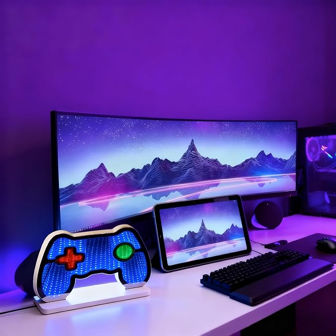 Gamepad Infinity Mirror Light, Gaming Room Decor LED Night Light with USB Power, 3D RGB Gaming Desk Decor for Gamer Bedroom, Teen Boy Room, Kids Gaming Setup, Cool Gamer Gifts,10.6"×6.7"