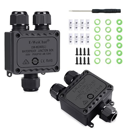 Waterproof Junction Box, IP68 Outdoor Underground Junction Box, 2 PCS 3 Way M25 Plastic Electrical Junction Box Suitable for Tunnel Lights, Garden Lights, Landscape Lights