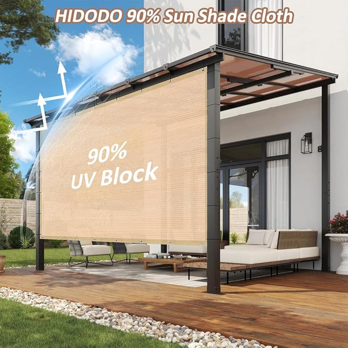 90% Shade Cloth with Grommets, 10 x 12 FT Sun Shade Tarp Pergola Shade Cover Canopy, UV Block Privacy Sun Screen for Outdoor, Patio, Garden, Porch and Deck, Beige