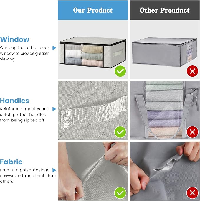 HomeHacks 3-Pack Clothes Organizer Storage Bags, 35L Storage Bins, White