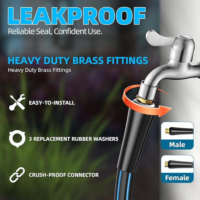 25FT Garden Hose with 10 Function Sprayer: Water Hose Lightweight Durable All-Weather - Flexible Kink-Free Hose 5/8" - Pressure Washer Hose for Garden, Car Washing, and Outdoor Cleaning