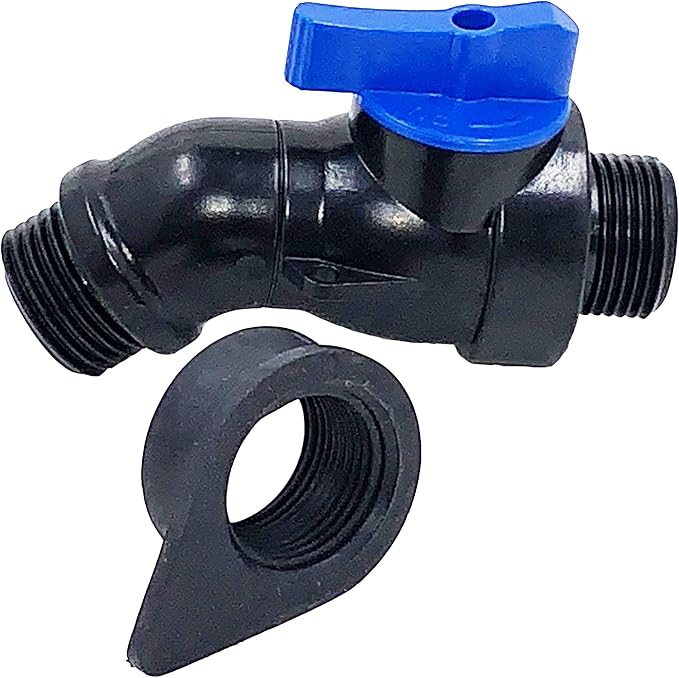 Shut Off Valve with Rubber Gasket for Rain Barrel: EarthMinded, EarthMark (Hi-Flow Elbow)