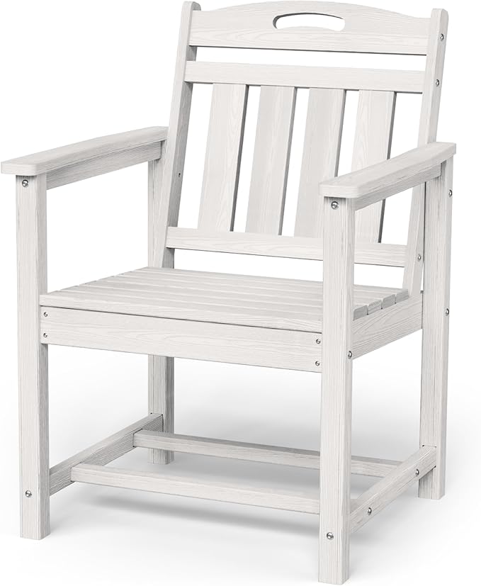 Patio Chairs, HDPE Outdoor Dining Chairs with Wide Seat, All Weather Oversized Porch Chair for Garden, Backyard, Deck - White