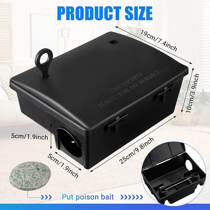 Qualirey 8 Pack Rat Bait Station with Key,9.8 x 7.5 x 3.9 in,Classic | Fits Rats and Mice, Helps Control Rodents with Lockable, Durable Reusable Plastic, Ideal for Yards, Garages and Outdoor