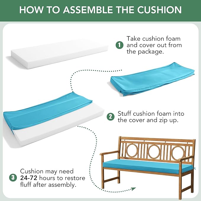Summsun Outdoor Bench Cushion: Waterproof and Fade Resistant Patio Furniture Cushions - Non-Slip Bench Pad Cushion with Removable Cover for Garden Swing Porch Sofa Settee, 45 x 18 Inch, Teal