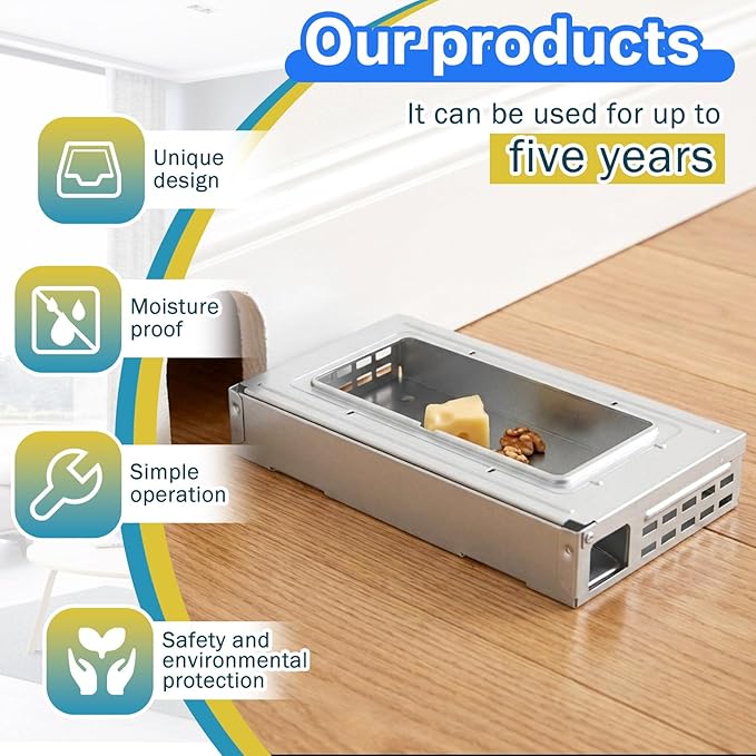 8 Packs Multi Catch Mouse Trap Clear Top Mice Trap Rodent Humanized Silver Rat Traps for Indoor Outdoor Rat Control Pet and Security