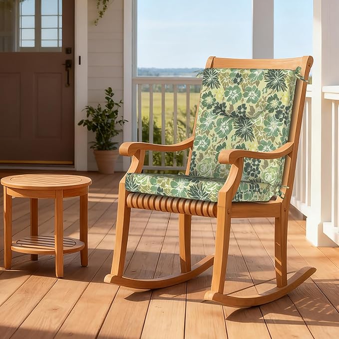 DYTXIII Outdoor High Back Chair Cushions Set of 2, 44x20 in Water Repellent Patio Seat Cushions with Elastic Sponge, All Weather Cushions for Rocking, Dining Chairs, Patio Furniture - Green Rose
