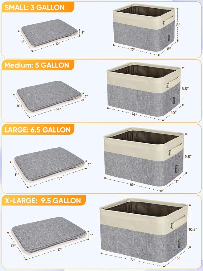 BALEINE 3 Pack Fabric Closet Storage Bins for Shelves, Linen Closet Organizers and Storage, Decorative Baskets for Organizing, Shelf, Clothes, Home, Office (Grey, 17''x13''x10.5'')