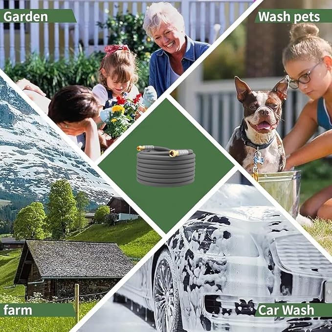 Heavy Duty Premium Garden Hose 90ft x 5/8", 300PSI Working, 1000PSI Burst, Hybrid Rubber Water Hose with Transparent Swivel Handle - Hot/Cold Water - Five Layered Braiding with Brass fittings (Grey)