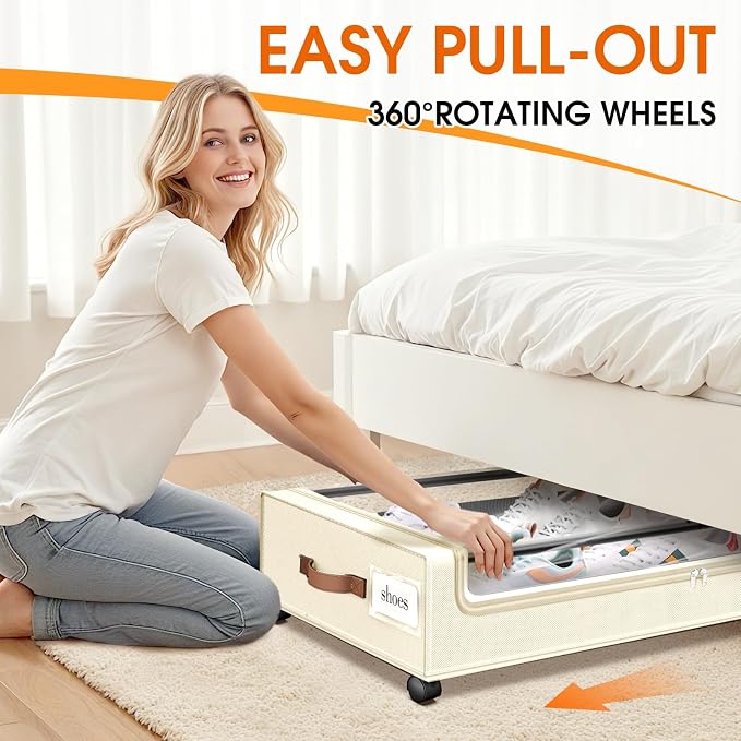 Under Bed Storage with Wheels 3Pack Storage Containers with Clear Window