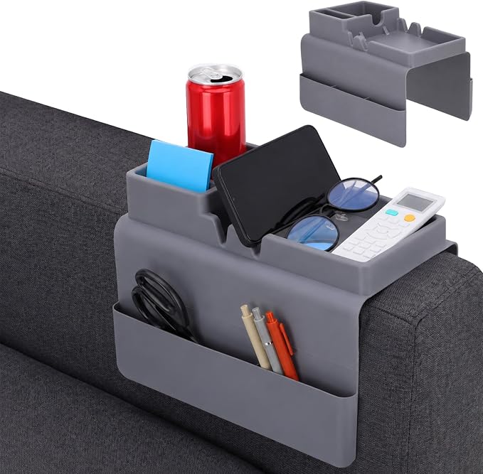 Novabright 2 Pack Silicone Couch Cup Holder Tray with Side Pouch, Anti Spill Sofa Armrest Organizer, Anti Slip Couch Arm Tray for Remote Drinks Snacks Phone and Pad, Gift for Family Friend