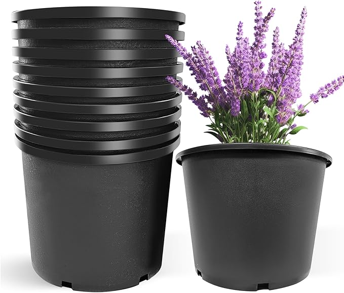 10Pcs 7 Gallon 14 inch Plant Nursery Pot Flower Seedling Injection Molded Container Plastic Garden Planter Pots with Drainage Holes Suitable for Vegetables Flowers Plants Black